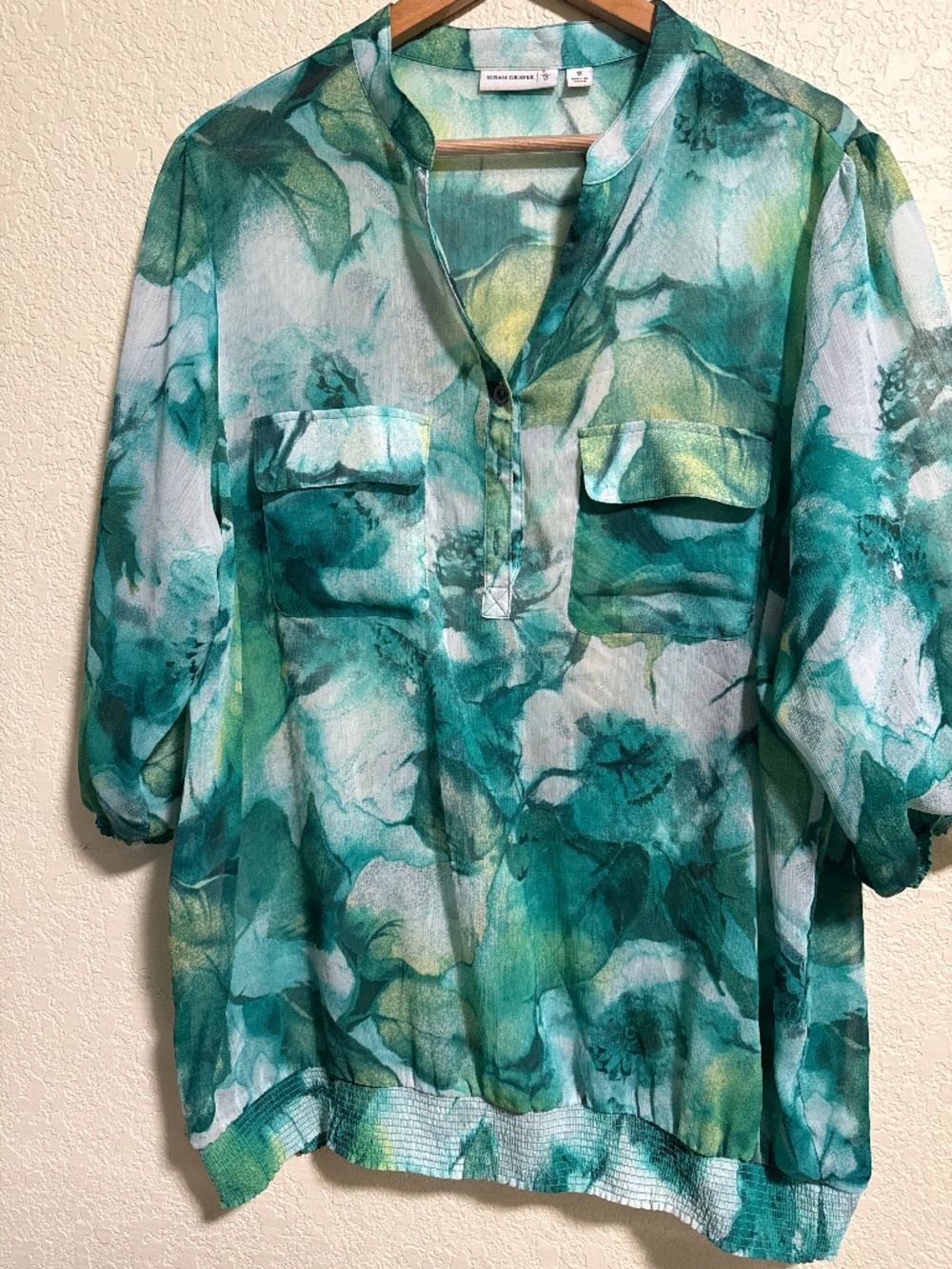 Susan Graver Sheer Watercolor Floral Utility Blouse